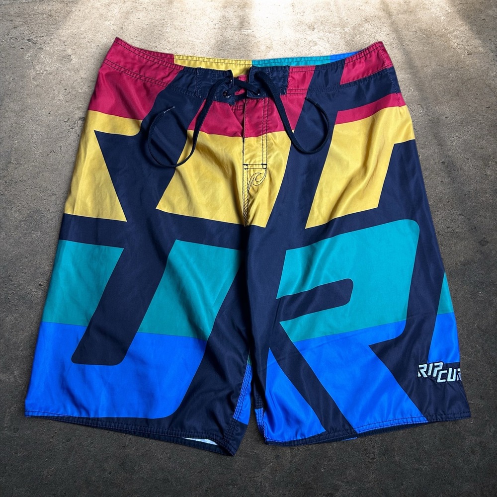 Rip Curl Board Shorts Colorblock Geometric Skater Surf Y2K Mens Size 36‎
